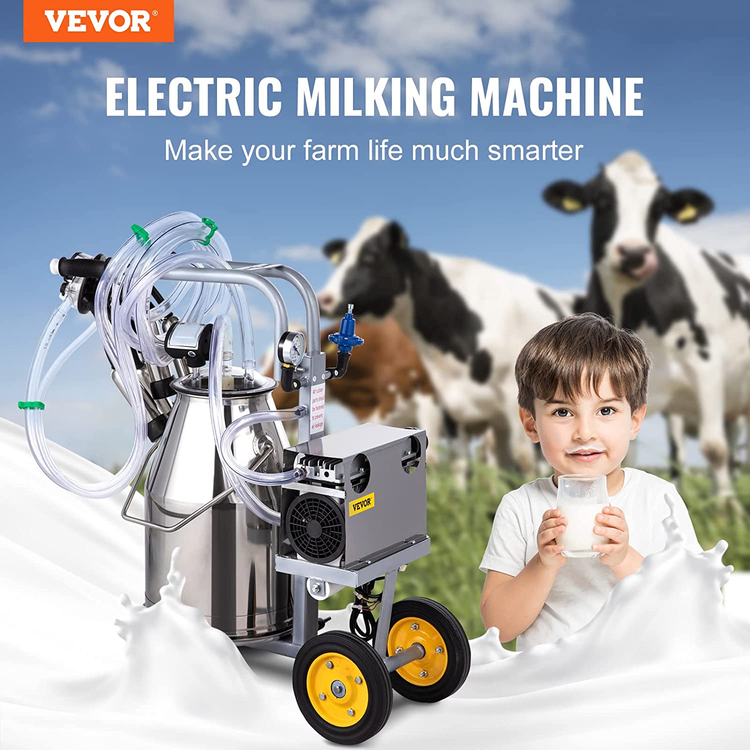 25L Electric Milking Machine I 5-8 Cows per Hour I 0.55KW 1680 RPM Milking Equipment For Cows and Goat