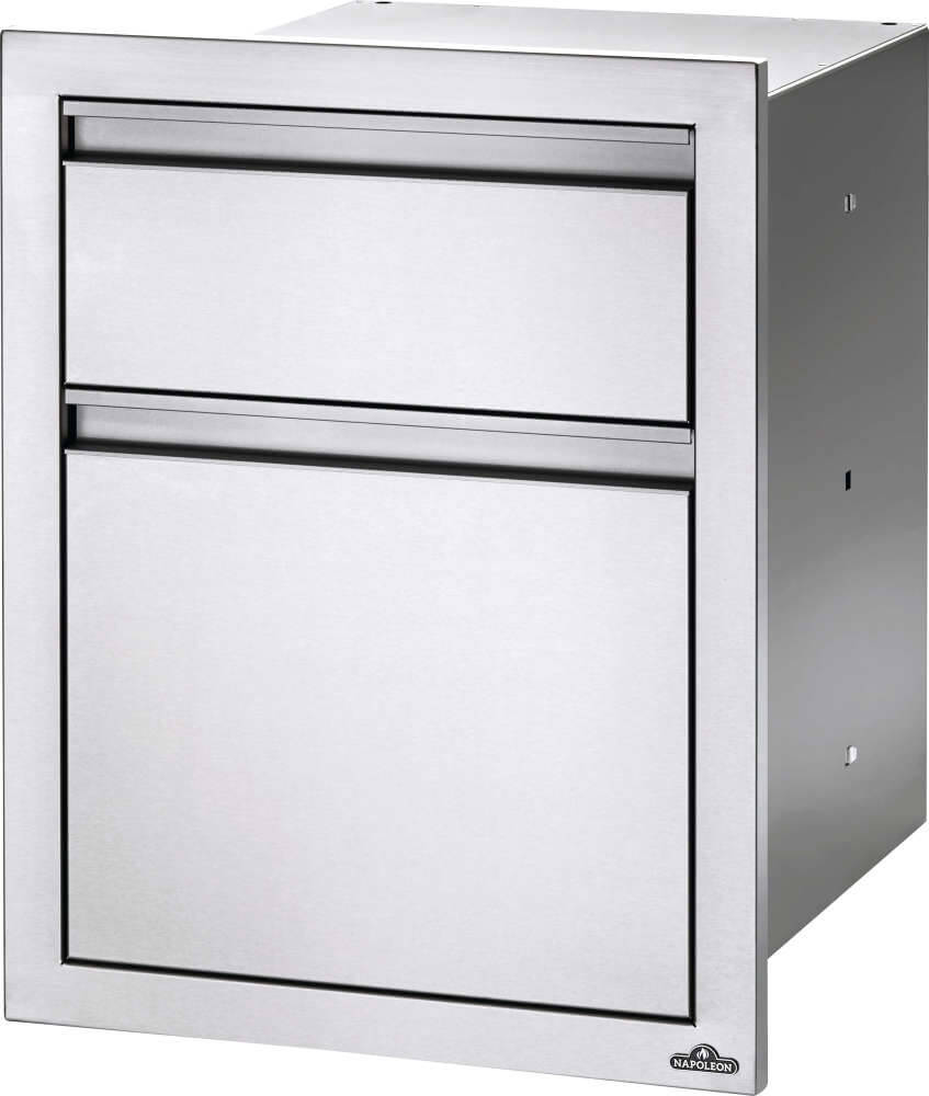 Napoleon Built-In Components 18" X 24" Stainless Steel Double Drawer and Waste Bin BI-1824-1W