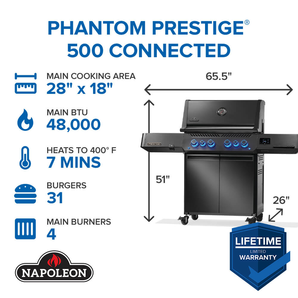 Napoleon Phantom Prestige 500 RSIB with Infrared Side and Rear Burners Gas Grill P500RSIB