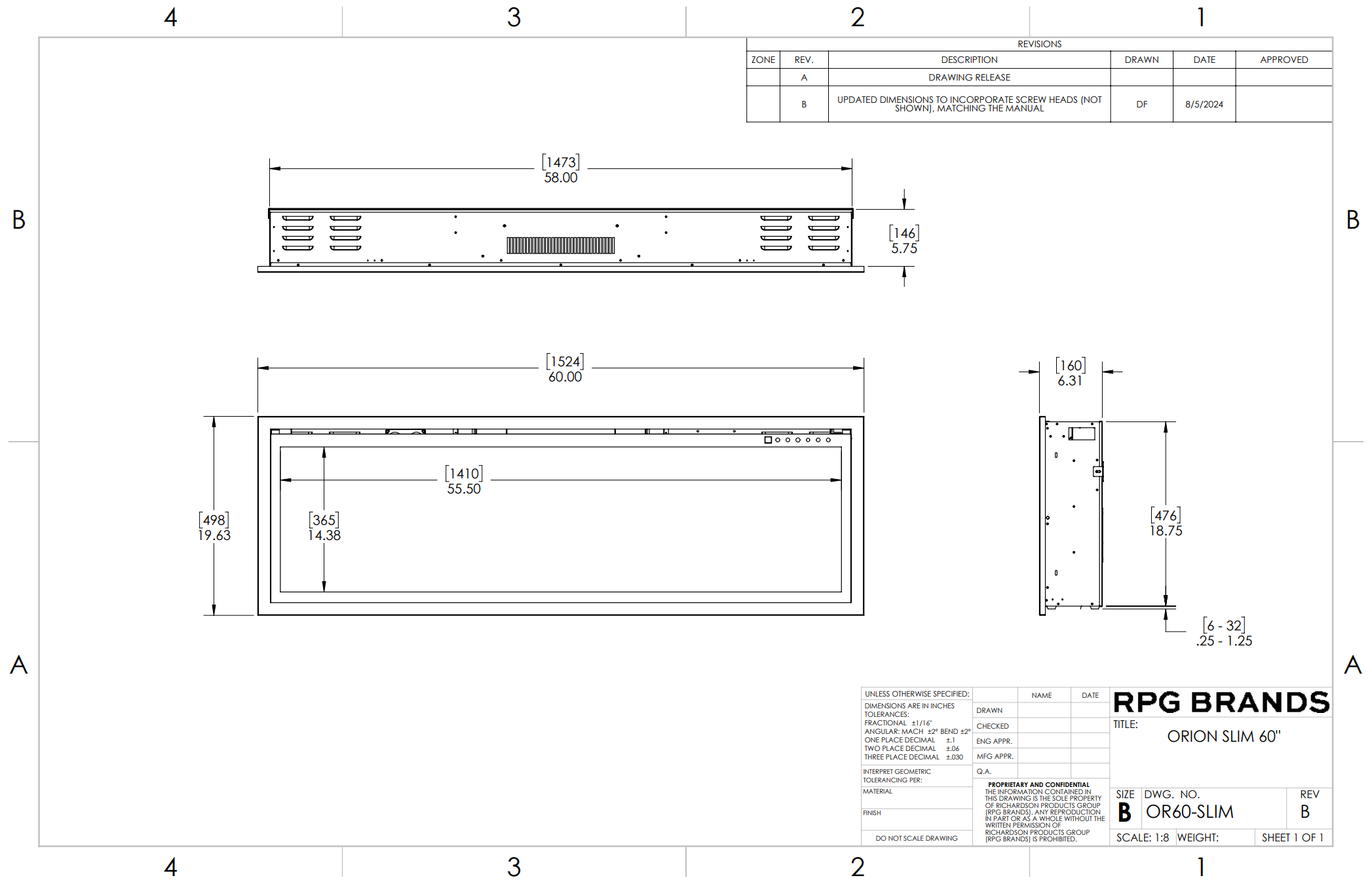 Modern Flames 60" ORION SLIM VIRTUAL ELECTRIC FIREPLACE OR60-SLIM