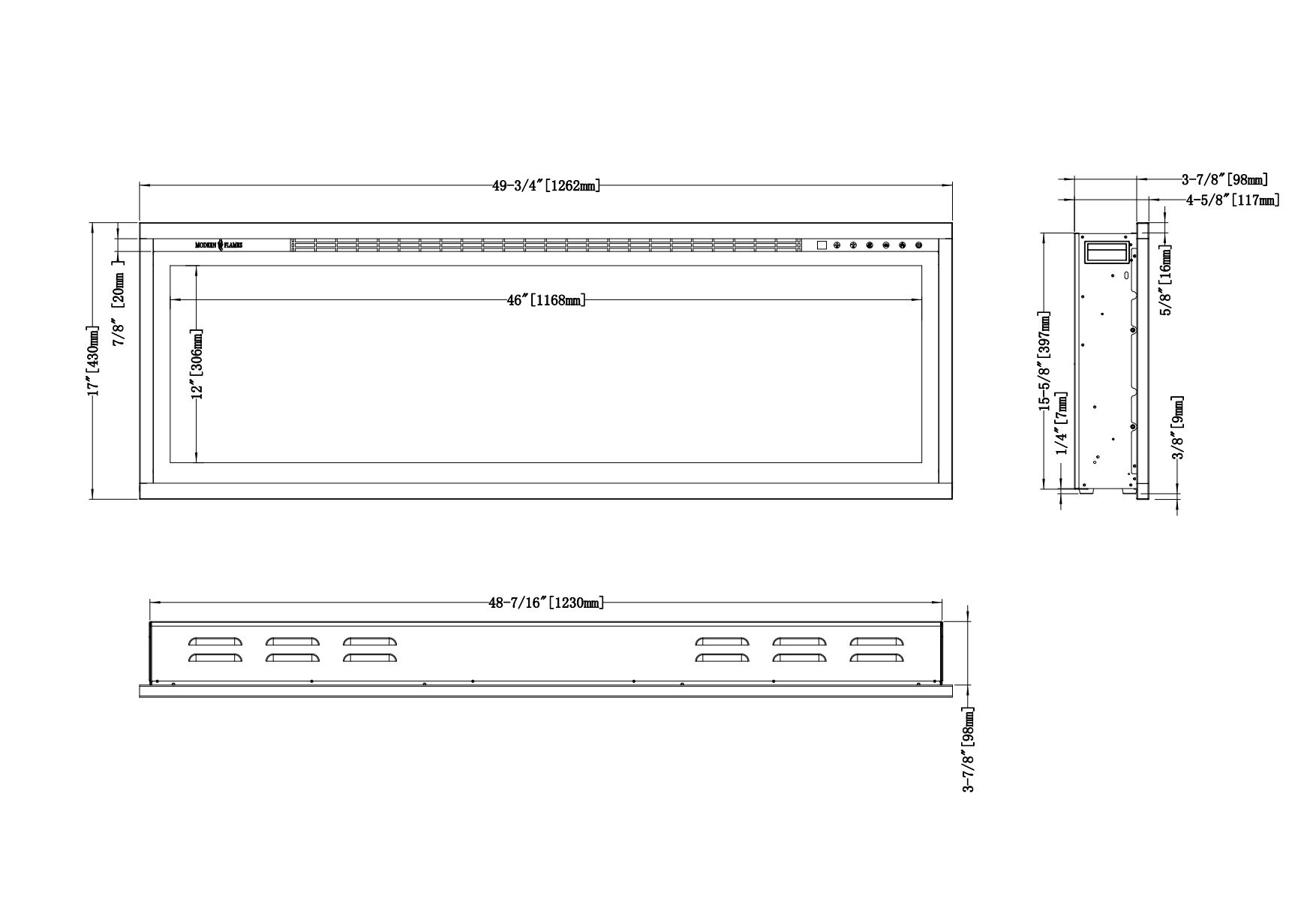 Modern Flames 100" SPECTRUM SLIMLINE WALL MOUNT/ RECESSED FIREPLACE SPS-100B