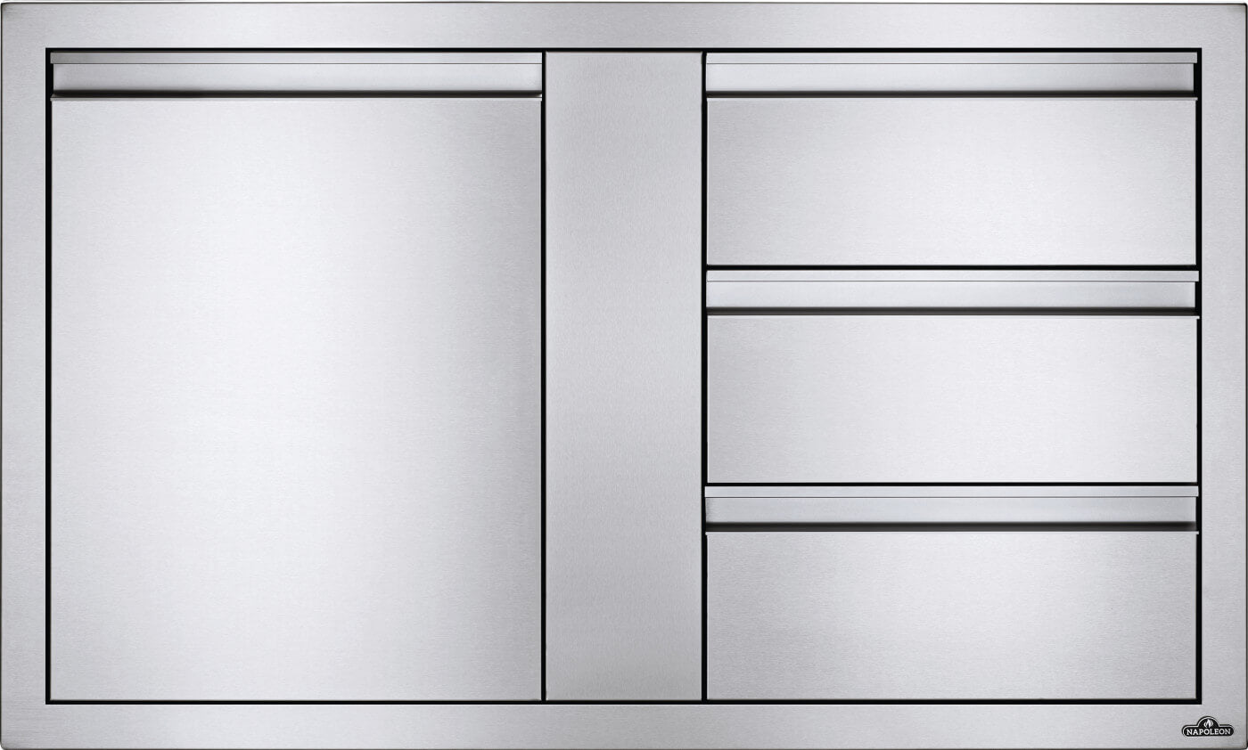 Napoleon Built-In Components 42" X 24" Stainless Steel Large Single Door & Triple Drawer BI-4224-1D3DR