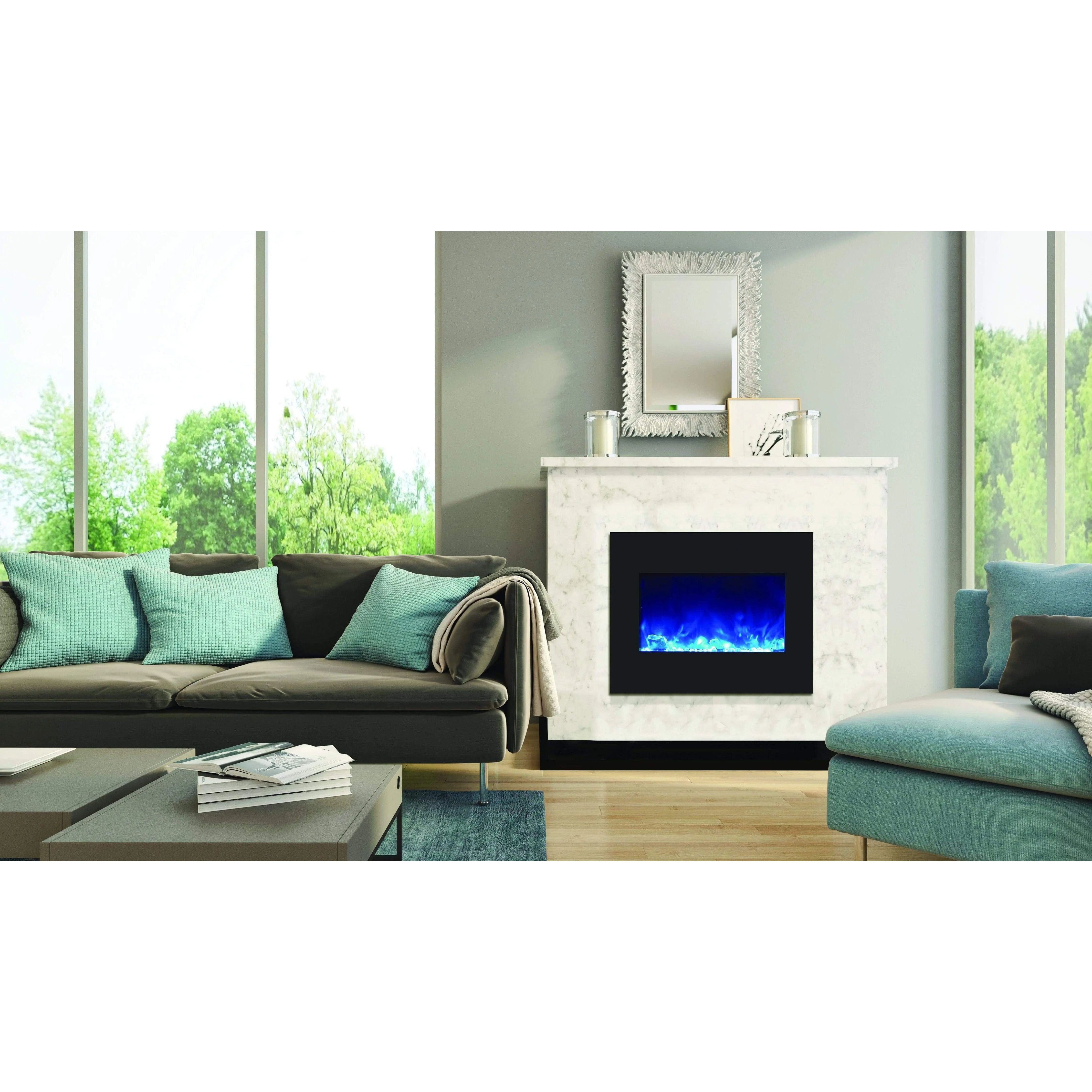 Amantii Zero Clearance 26" Electric Fireplace ZECL-26-2923-BG with 29" x 23" Black Glass Surround